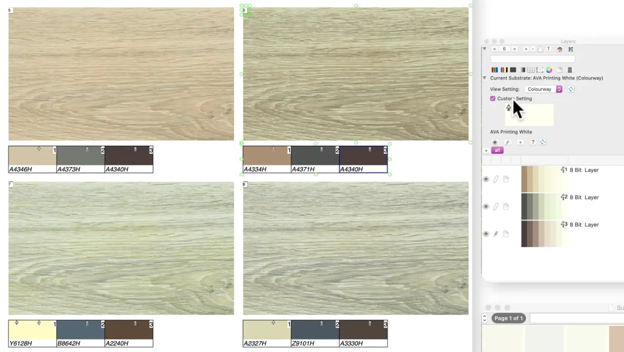AVAで木目タイルに色付けシミュレーションを行っているスクリーンショット