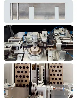 日本製図器工業が販売するフルオート対応・高性能自動刃曲げ加工機 COILMATEevoの刃やコイルマガジン