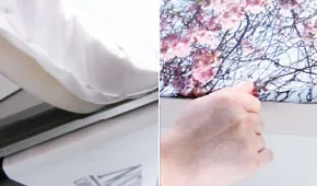 ECOframeless テキスタイルをフレームに差し込む様子