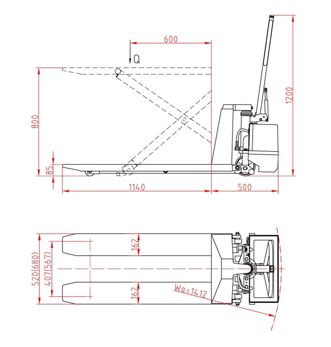 電動自動昇降ハンドフォーク_NSK 機械寸法図面