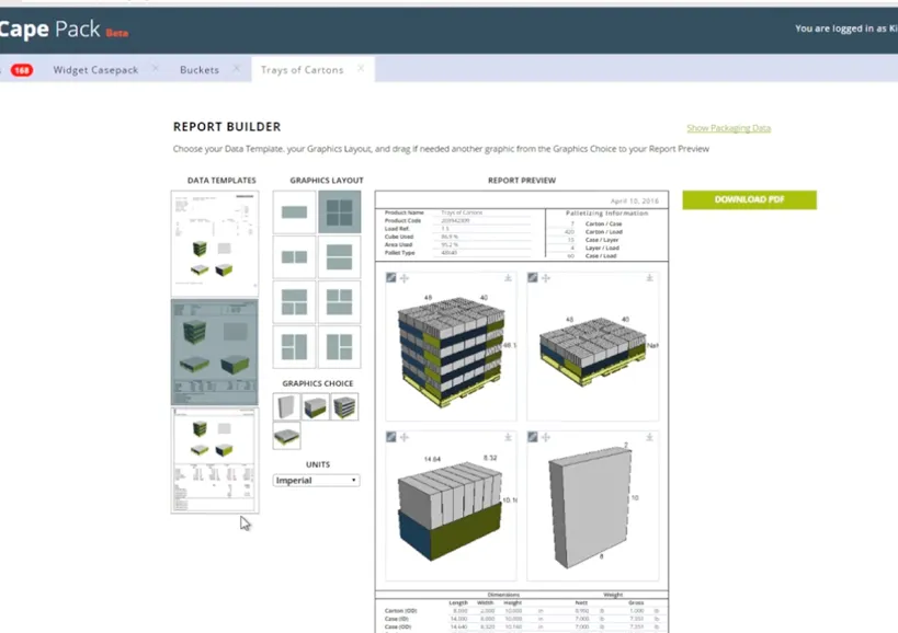 1.複数の梱包物を並べている画面