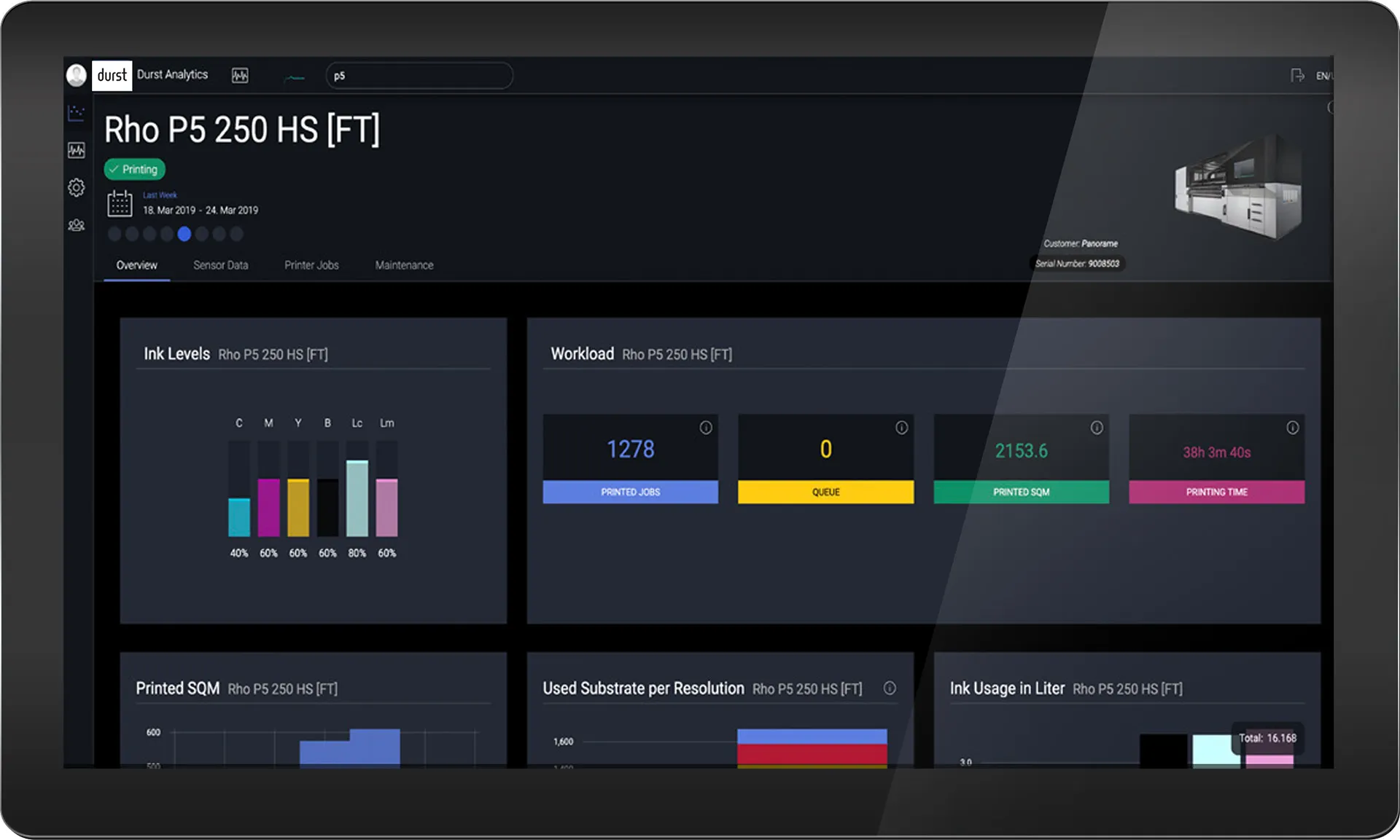 ソフトウェアソリューション Durst Anaryticsの画面