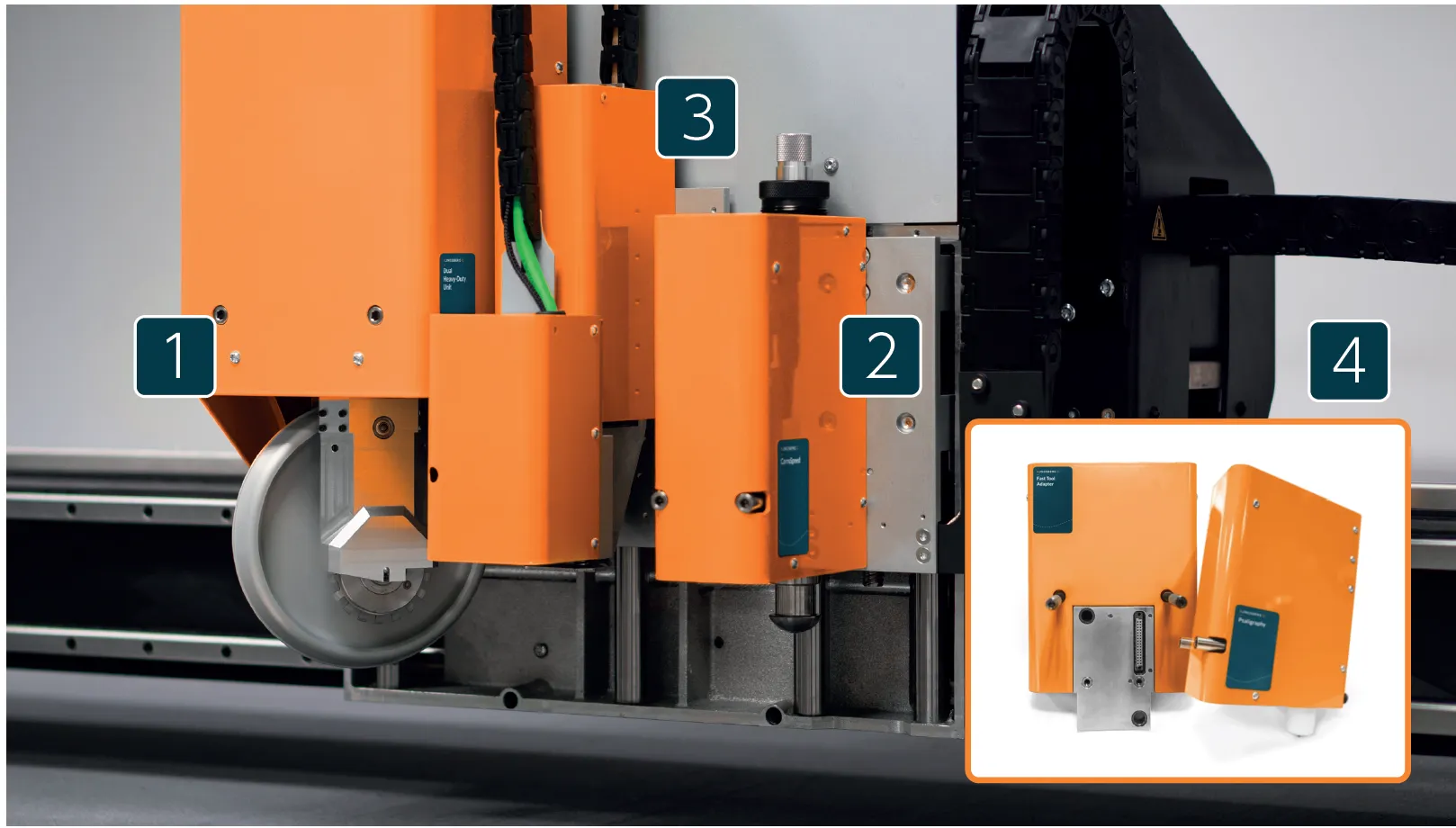 kongsbergCのツール構成。3箇所のポジションで自由な組み合わせが可能