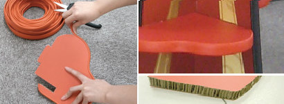 エッジバンドを貼り付ける様子